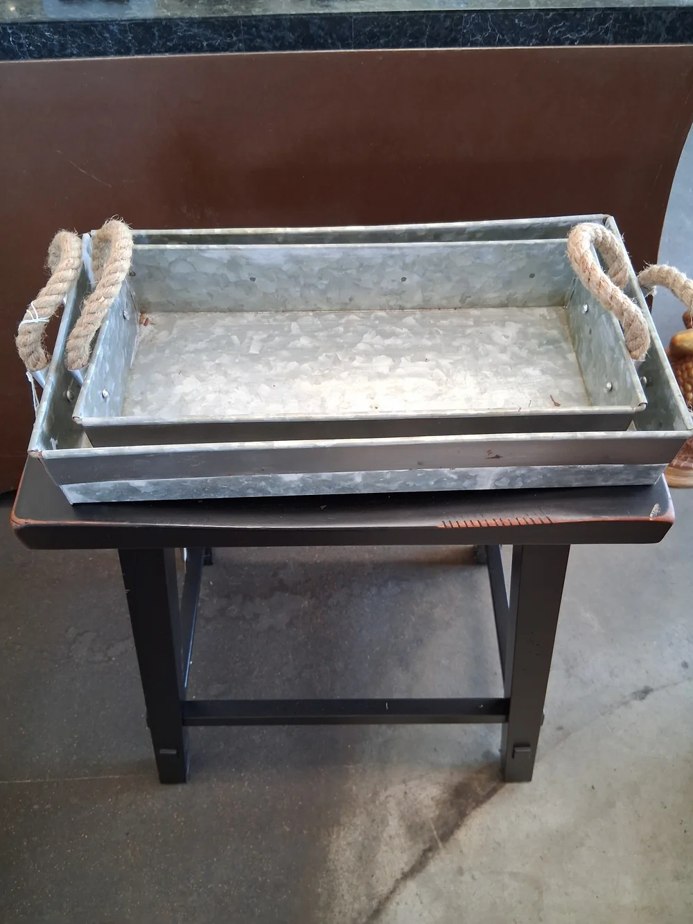 Galvanized Metal Serving Tray with Rope Handles - Silver